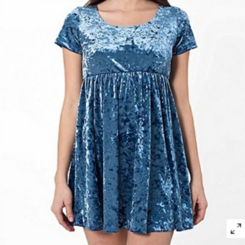 Nwt American Apparel Velvet Babydoll Dress Crushed Ice Blue Size XS